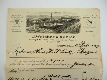 J. Welcker u. Buhler Seifen Glycerin Fabrik Neuwied Rechnung 1917