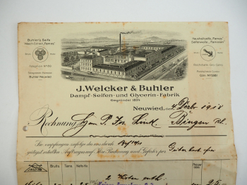 J. Welcker u. Buhler Seifen Glycerin Fabrik Neuwied Rechnung 1918
