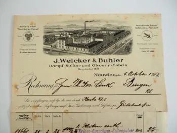 J. Welcker u. Buhler Seifen Glycerin Fabrik Neuwied Rechnung 1918