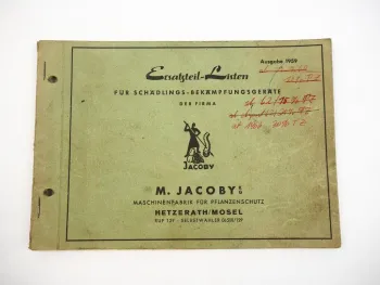 Jacoby Ersatzteillisten für Schädlingsbekämpfungsgeräte 1959