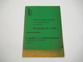 Jacoby Moselzwei 20 20D Spritzpumpen Bedienungsanleitung Ersatzteilliste 1964 #1