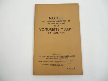 Jeep Bantam Willys Ford MB Notice de condoite dentretien Betriebsanleitung 1947