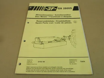 JF GX 2800S Scheibenmäher Ersatzteilkatalog Spare Parts Book
