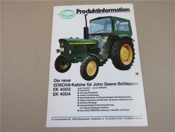 John Deere 820 - 3120 Traktoren mit Edscha Kabine Prospekt 70er Jahre