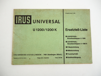 JRUS Universal U1200 U1200K Einachsschlepper Ersatzteilliste Teilekatalog