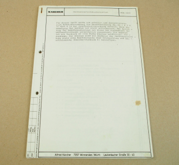 Kärcher HDS3000 Betriebsanleitung Bedienung Ersatzteilliste ca 1985