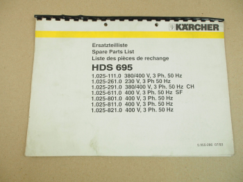 Kärcher HDS695 Ersatzteilliste Parts List Pieces de rechange 7/1993