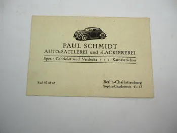 Karte Paul Schmidt Autosattlerei Berlin Charlottenburg Cabriolet Karosseriebau