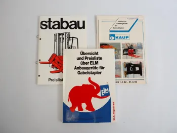 Kaup Stabau ELM Anbaugeräte für Gabelstapler Übersicht und Preislisten 1992/93