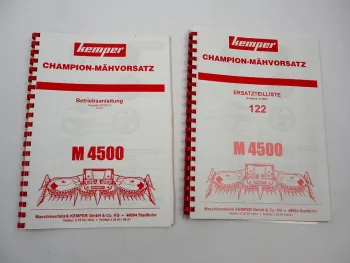 Kemper M4500 Champion Mähvorsatz Betriebsanleitung Ersatzteilliste 1990er Jahre
