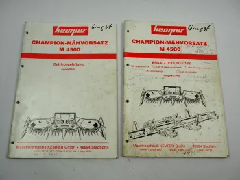 Kemper M4500 Champion Mähvorsatz Maisvorsatz Betriebsanleitung Ersatzteilliste