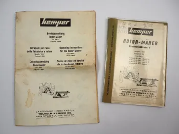 Kemper RM-2 Rotormäher Betriebsanleitung Ersatzteilliste Baujahr 1968 bis 1971
