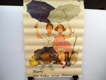 Kinder mit Schirm signiert Martin Werbung Original Plakat 1960er Jahre