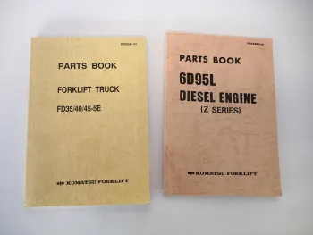 Komatsu FD 35 40 45 -5E Forklift + Engine 6D95L Parts Book 1990 Ersatzteilliste