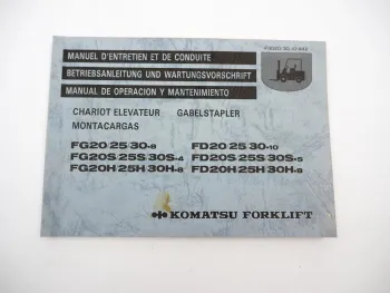 Komatsu FG FD 20 25 30 S H -8 Gabelstapler Betriebsanleitung Wartung 1986