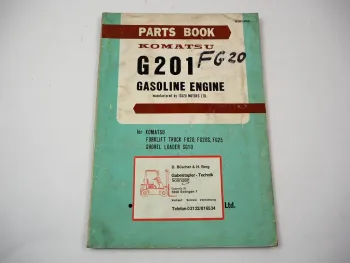Komatsu G201 Gasoline Engine FG 20 25 S -5 Forklift SG10 Loader Parts Book 1969