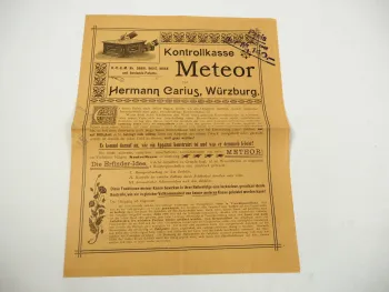 Kontroll Kasse Meteor Liste Reklame Hermann Carius Würzburg ca 1900