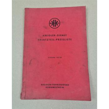 Kreidler Dienst Fahrzeuge Ersatzteilpreisliste Ausgabe 1957/58