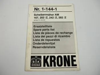 Krone AM 167 202 242 282 Z Scheibenmäher Ersatzteilliste Ersatzteilkatalog