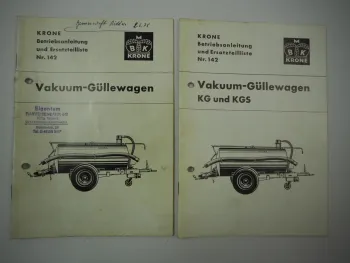 Krone KG KGS Vakuum Güllewagen Betriebsanleitung Ersatzteilliste 1974 und 1975