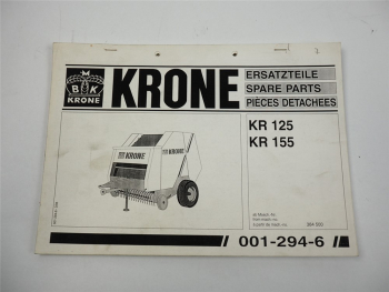 Krone KR 125 155 Rundballenpresse Ersatzteiliste Spare Parts List 1996
