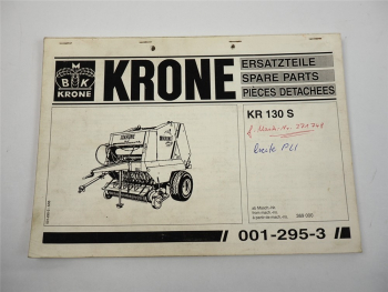 Krone KR130S Rundballenpresse Ersatzteiliste Spare Parts List 1995