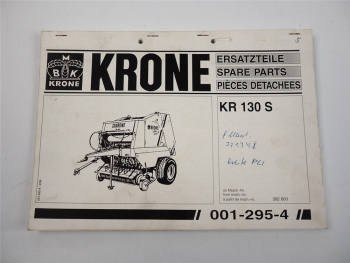 Krone KR130S Rundballenpresse Ersatzteiliste Spare Parts List 1996