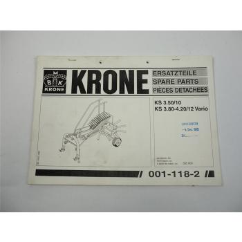 Krone KS 3.50 10 3.80 - 4.20 12 Vario Kreiselschwader Ersatzteiliste 1995