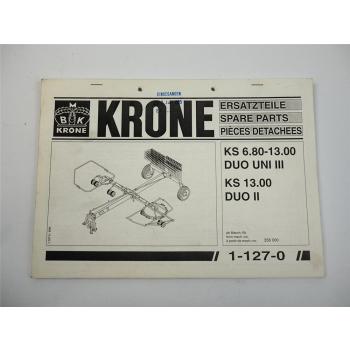 Krone KS 6.80-13.00 Duo Uni III 13.00 Duo II Schwader Ersatzteiliste 1994