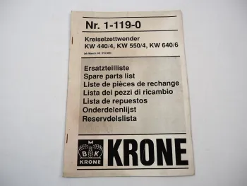 Krone KW 440/4 550/4 640/6 Kreiselzettwender Ersatzteilliste