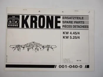 Krone KW 4.45/4 5.25/4 Heuwender Ersatzteiliste Parts list 1998
