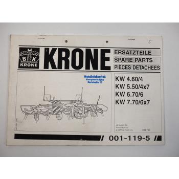 Krone KW 4.60/4 5.50/4x7 6.70/6 7.70/6x4 Heuwender Ersatzteiliste Parts list /96
