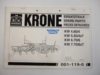 Krone KW 4.60/4 5.50/4x7 6.70/6 7.70/6x4 Heuwender Ersatzteiliste Parts list /96