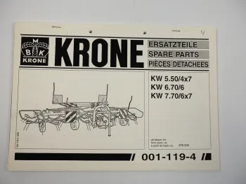 Krone KW 5.50/4x7 6.70/6 7.70/6x4 Heuwender Ersatzteiliste Parts list 1995