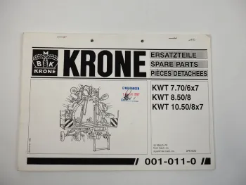 Krone KWT 7.70/6x7 8.50/8 10.50/8x7 Heuwender Ersatzteiliste Spare Parts 1996