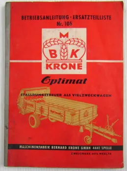 Krone Optimat Stalldungstreuer Betriebsanleitung Ersatzteilliste ab Mai 1966