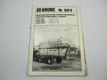 Krone Turbo 2500 3200 T Ladewagen Betriebsanleitung Ersatzteilliste 1986