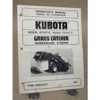 Kubota GC44T-E Grass Catcher Ramasseuse d herbe 4/1989 Operators manual Manuel d