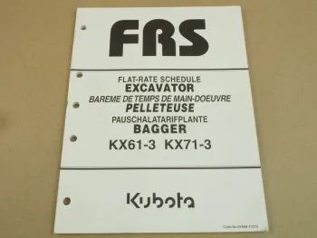 Kubota KX 61-3 71-3 Bagger Flatrate Schedule Pauschaltarifplan Ersatzteilbilder