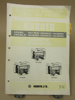 Kubota NA 1900 2200 2600 3050 3200 3500 Generator Parts List Pieces rechange 86