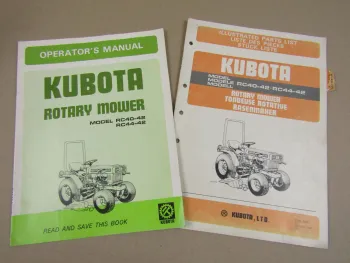 Kubota RC 40-42 44-42 Rotary Mower Operators Manual Spare Parts List 1987