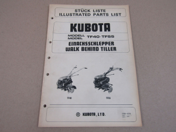 Kubota TF40 TF55 Einachsschlepper Ersatzteilliste 12/1987 Parts List