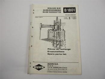 Kuhn B1801 B1801E Siloblockschneider Ersatzteilliste Pieces de Rechange 1989