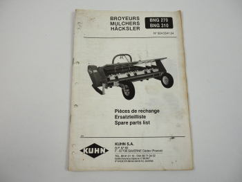Kuhn BNG 270 310 Häcksler Ersatzteilliste Parts List Pieces de Rechange 1992