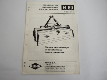 Kuhn EL60 Rotorfräse Ersatzteilliste Parts List Pieces de Rechange 1987
