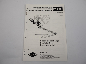 Kuhn FA392 Heckmähwerk Ersatzteilliste Ersatzteilkatalog Spare parts list 1994