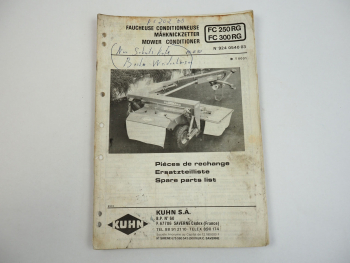 Kuhn FC 250 300 RG Mäher Ersatzteilliste Parts List Pieces de Rechange 1989