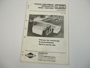Kuhn FC250RG FC300RG Mähknickzetter Ersatzteilliste Spare Parts List 1989