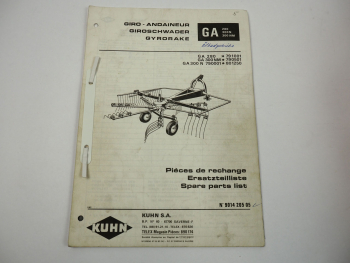 Kuhn GA280 300N 300NM Giroschwader mit Ölbadgetriebe Ersatzteilliste 11/1982