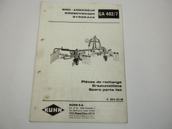 Kuhn GA402/7 Giroschwader Ersatzteilliste Ersatzteilkatalog parts list 1984